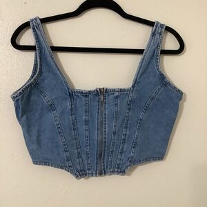 Lone Star Cowgirl Western Rodeo Country Festival 100% Cotton Denim Corset Top L